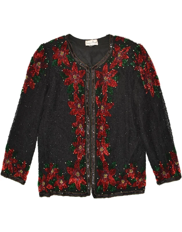 BlazeroffenseLAURENCE KOZAR Womens Blazer Jacket UK 16 Large Black Floral Silk