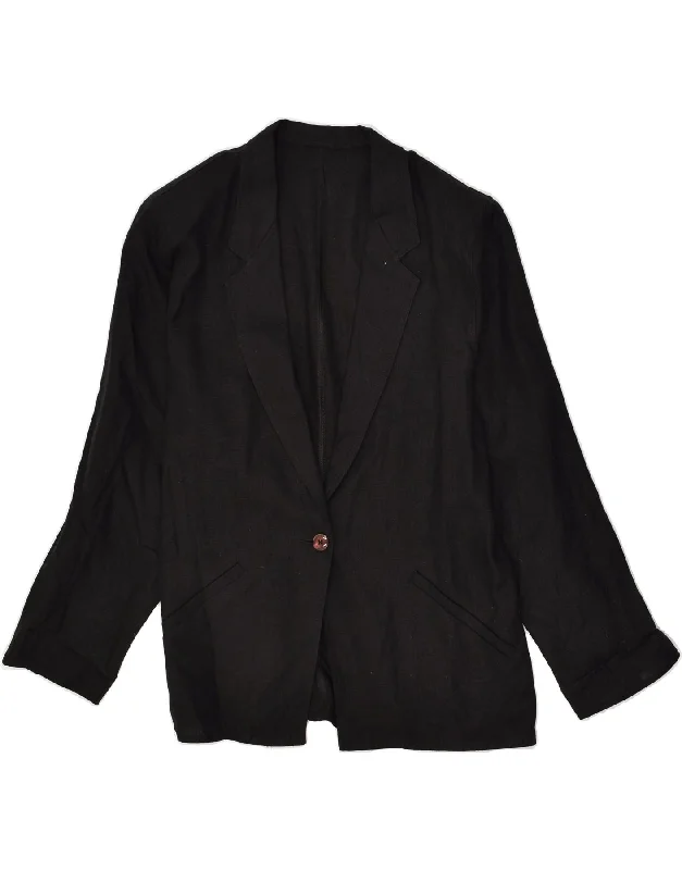 BlazerlossMARELLA Womens 1 Button Blazer Jacket UK 14 Large Black Linen