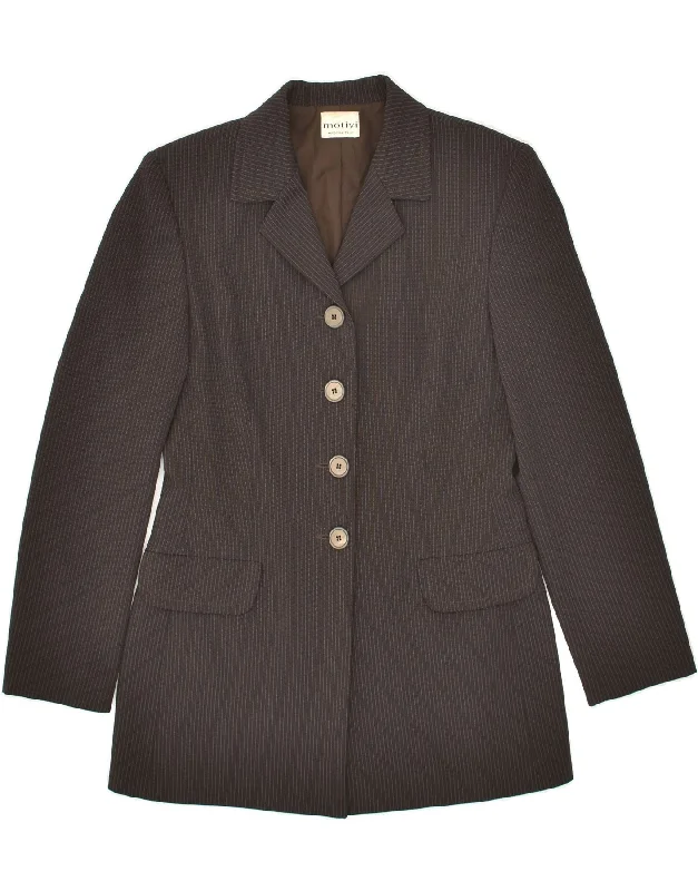 BlazerartMOTIVI Womens 4 Button Blazer Jacket UK 8 Small Brown Pinstripe Polyester