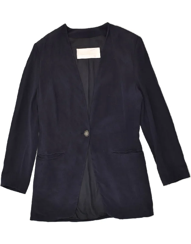 BlazeridentityPANCALDI & B Womens 1 Button Blazer Jacket UK 16 Large Navy Blue Silk