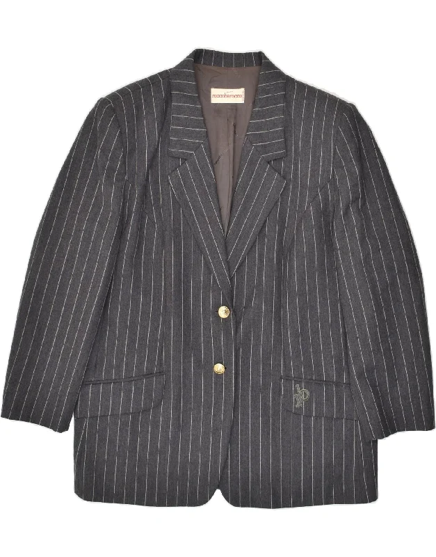 BlazerjerseyROCCOBAROCCO Womens 2 Button Blazer Jacket UK 20 2XL Grey Pinstripe Wool