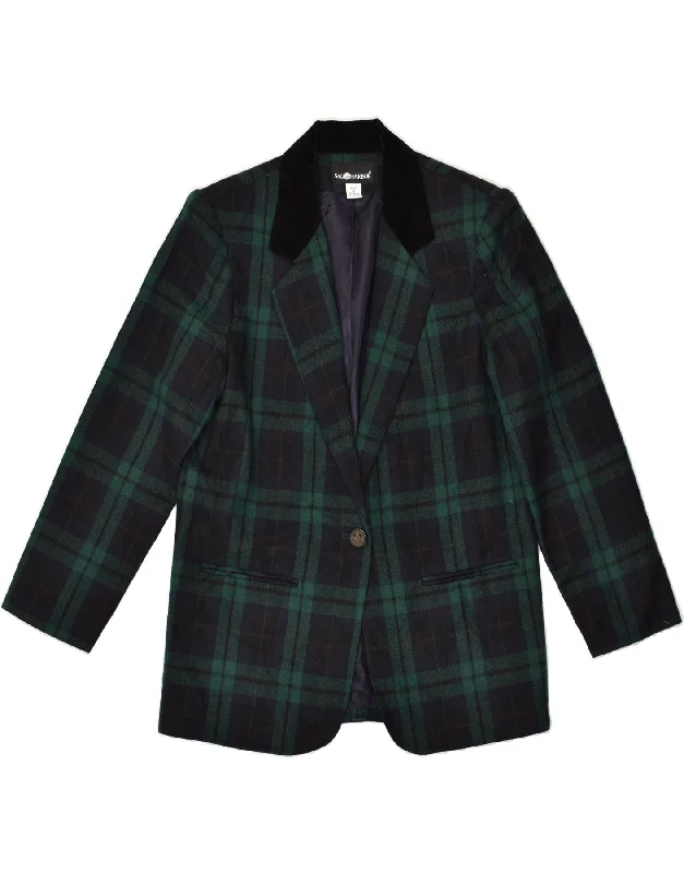 BlazercharitySAG HARBOR Womens 1 Button Blazer Jacket UK 12 Medium Green Check Wool