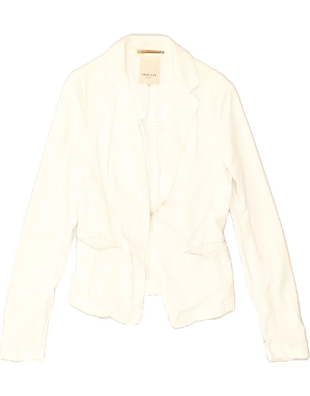 BlazercryptoSIVIGLIA Womens 1 Button Blazer Jacket IT 46 Large White Cotton