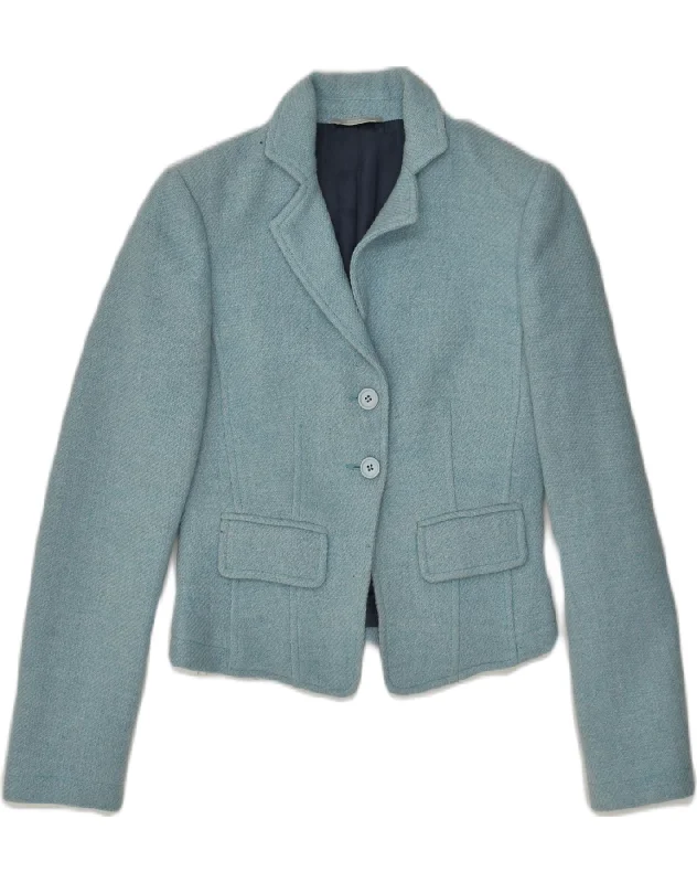 BlazertechSTEFANEL Womens 2 Button Crop Blazer Jacket UK 10 Small Blue Wool