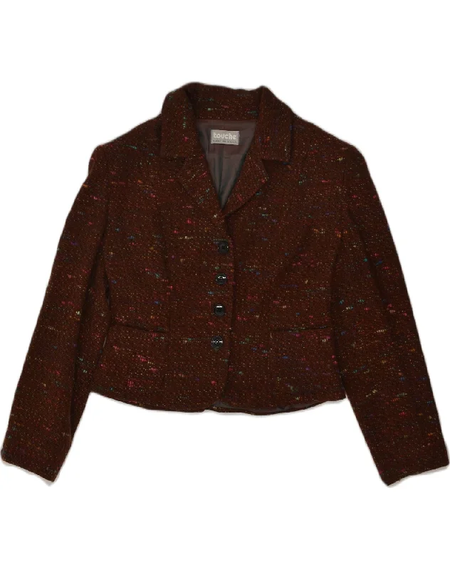 BlazerexhibitionTOUCHE Womens 4 Button Blazer Jacket IT 46 Large Brown Flecked Wool