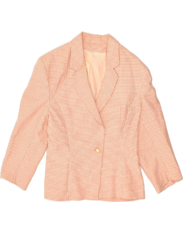 BlazerartVINTAGE Womens 1 Button Blazer Jacket IT 46 Large Orange Houndstooth