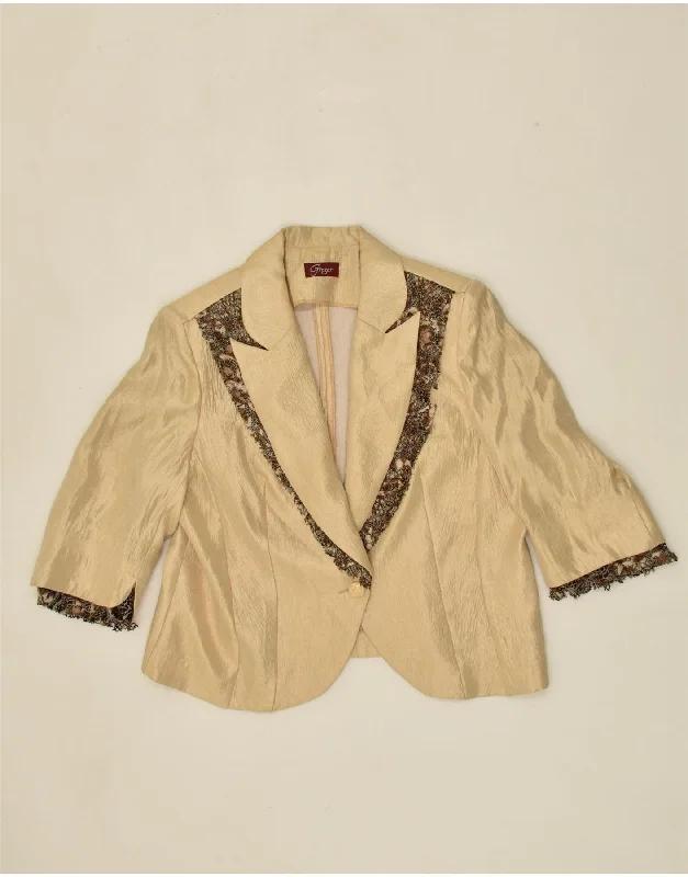 BlazerfanVINTAGE Womens 1 Button Blazer Jacket UK 14 Large Beige Patchwork