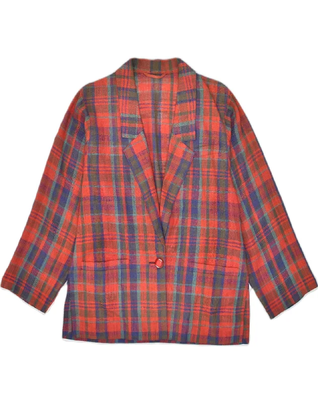 BlazercultureVINTAGE Womens 1 Button Blazer Jacket UK 16 Large Red Check