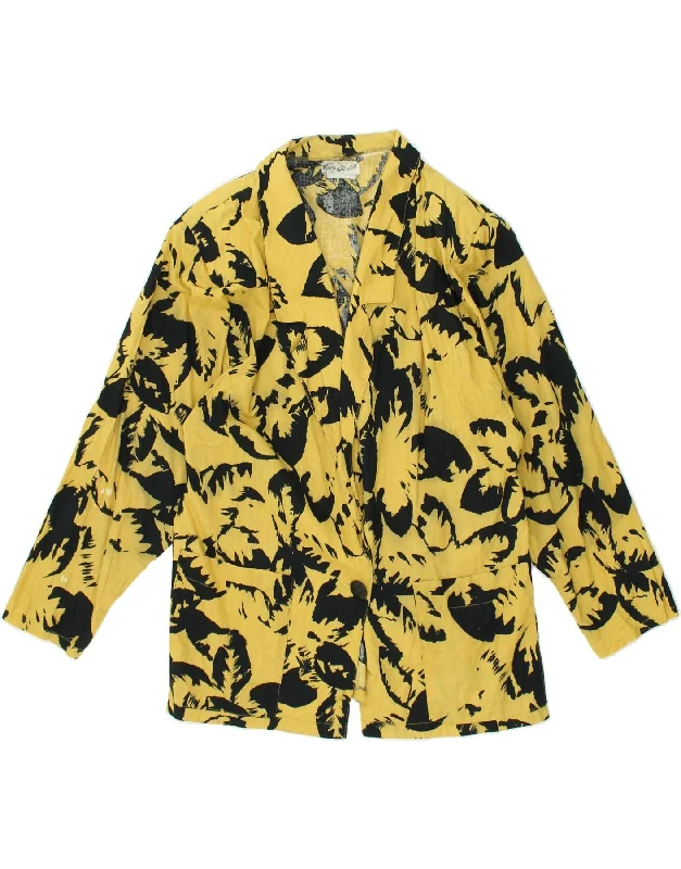 BlazerdanceVINTAGE Womens 1 Button Blazer Jacket UK 16 Large Yellow Floral