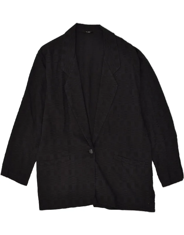 BlazerappVINTAGE Womens 1 Button Blazer Jacket UK 18 XL Black Geometric