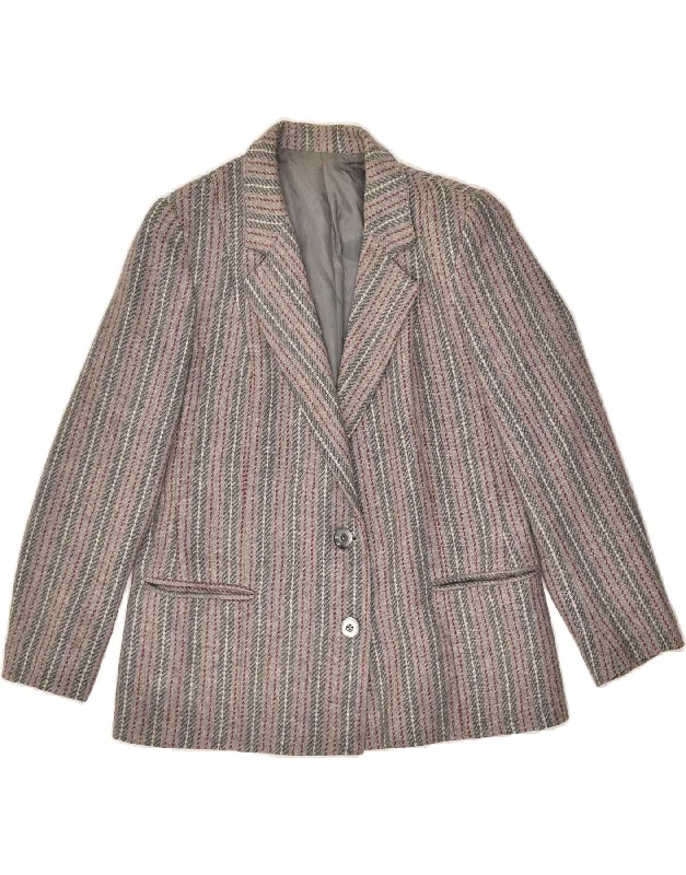 BlazerfanVINTAGE Womens 2 Button Blazer Jacket IT 42 Medium Grey Striped Wool