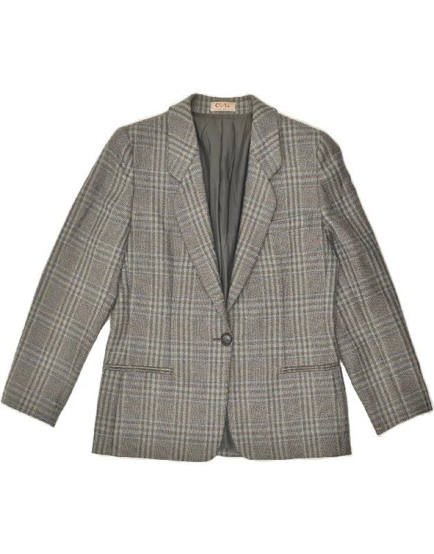 BlazervirtualVINTAGE Womens 2 Button Blazer Jacket IT 48 XL Grey Check Mohair