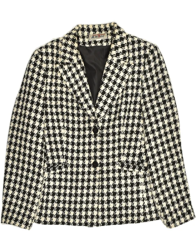 BlazermodernVINTAGE Womens 2 Button Blazer Jacket IT 48 XL White Houndstooth Polyester