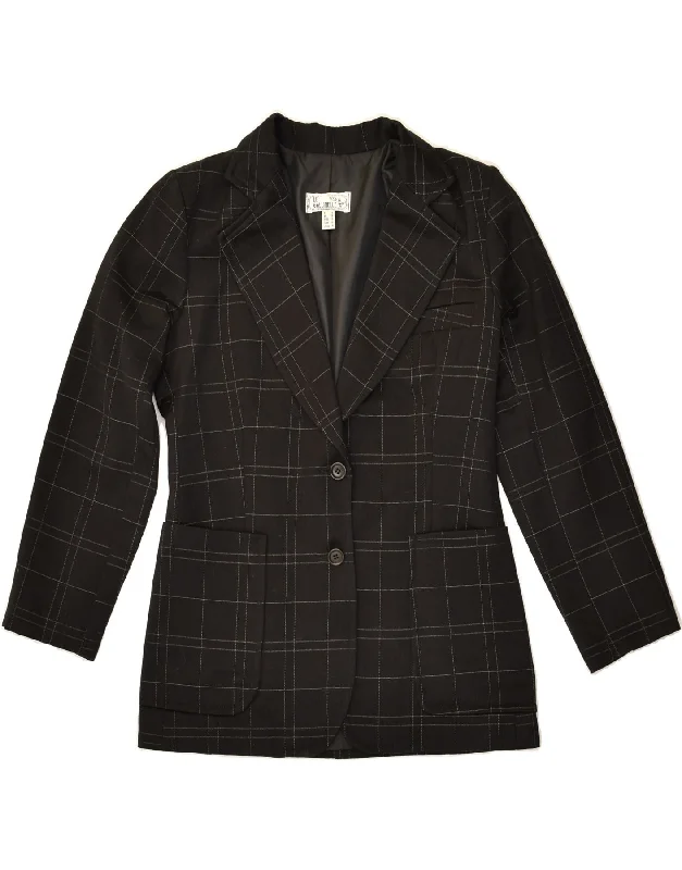 BlazernationVINTAGE Womens 2 Button Blazer Jacket UK 10 Small Black Check Wool