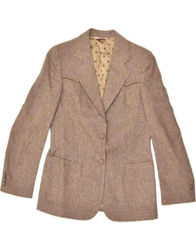 BlazerstyleVINTAGE Womens 2 Button Blazer Jacket UK 12 Medium Beige Pinstripe