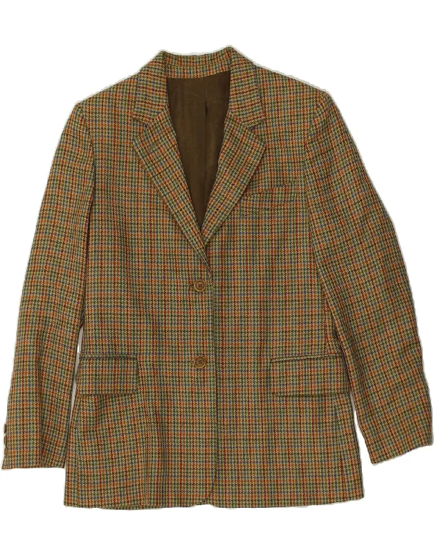 BlazerclassicVINTAGE Womens 2 Button Blazer Jacket UK 16 Large Brown Houndstooth Wool