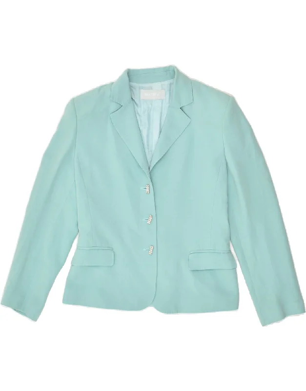 BlazerlossVINTAGE Womens 3 Button Blazer Jacket IT 42 Medium Turquoise Acetate