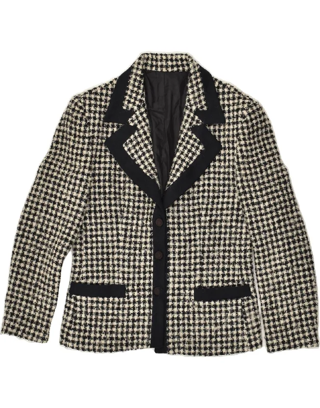 BlazerdefeatVINTAGE Womens 3 Button Blazer Jacket IT 44 Medium Grey Houndstooth Wool