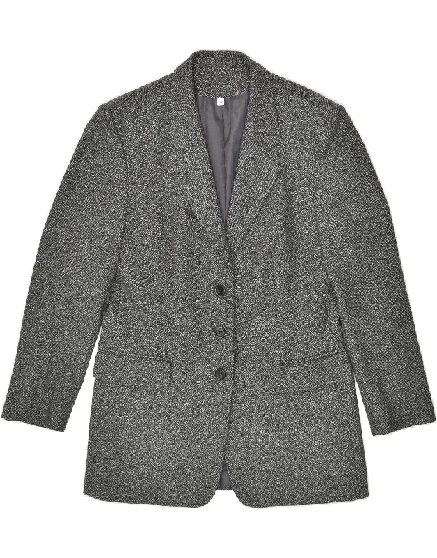 BlazerwebVINTAGE Womens 3 Button Blazer Jacket IT 46 Large Grey Herringbone Wool