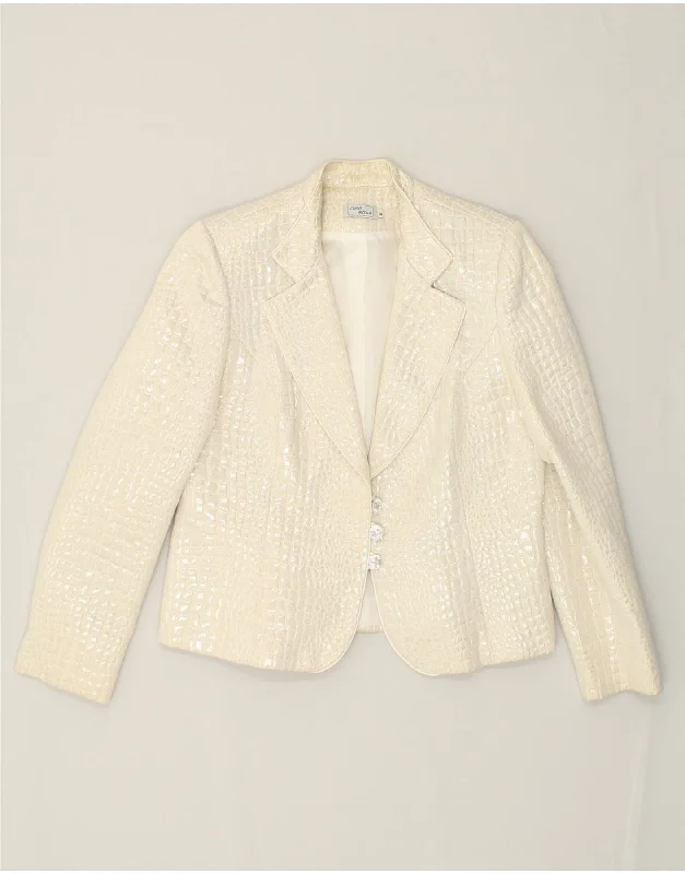 BlazerdunkVINTAGE Womens 3 Button Blazer Jacket IT 46 Large White Animal Print