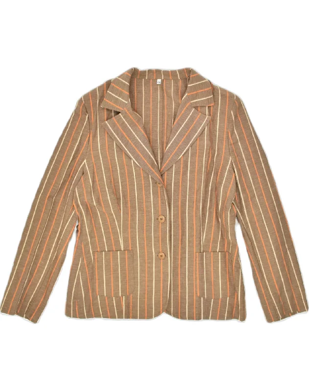 BlazeroutfitVINTAGE Womens 3 Button Blazer Jacket IT 48 XL Brown Striped Linen