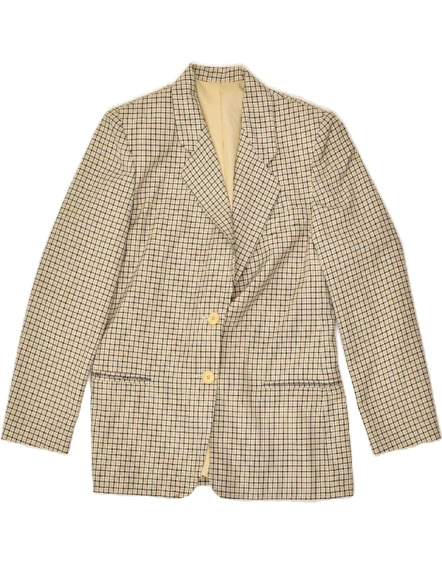 BlazerchicVINTAGE Womens 3 Button Blazer Jacket UK 10 Small  Beige Check Polyester