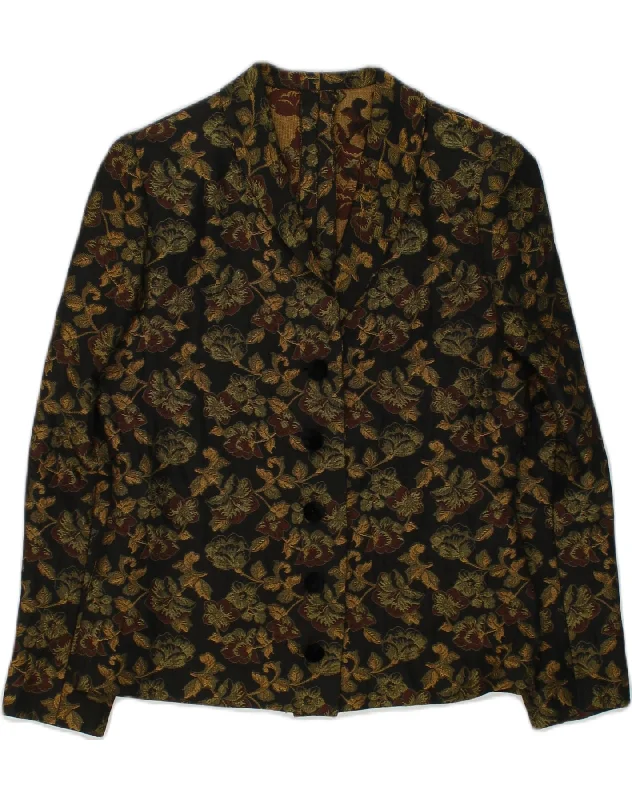 BlazervolunteerVINTAGE Womens 5 Button Blazer Jacket UK 12 Medium Black Floral