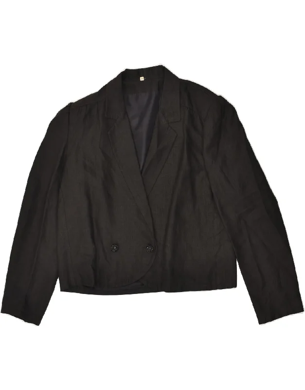 BlazerfutureVINTAGE Womens Double Breasted Blazer Jacket IT 44 Medium Black Linen