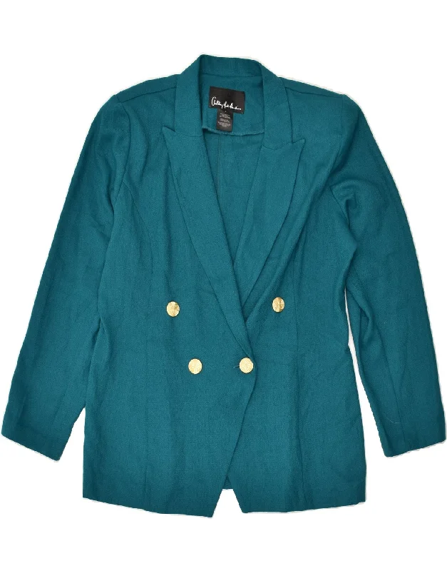 BlazerspiritVINTAGE Womens Double Breasted Blazer Jacket US 14 XL Turquoise Polyester