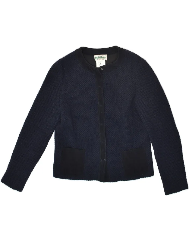 BlazerinnovationVINTAGE Womens Knit Blazer Jacket IT 44 Medium Navy Blue Wool