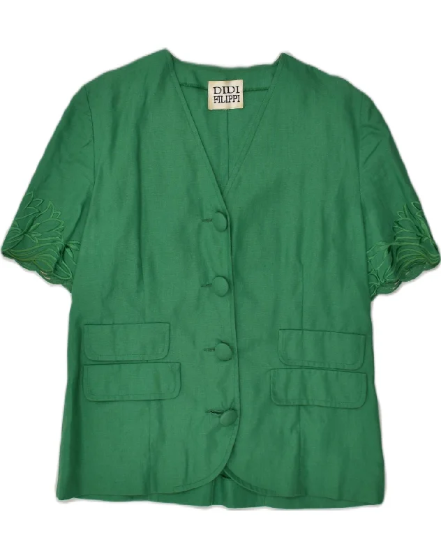 BlazerseasonVINTAGE Womens Short Sleeve 4 Button Blazer Jacket UK 14 Medium Green