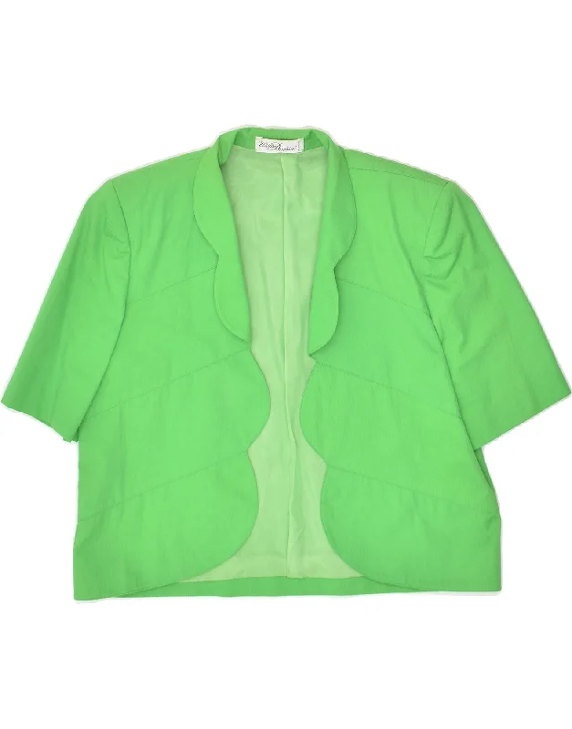 BlazersecurityVINTAGE Womens Short Sleeve Blazer Jacket IT 44 Medium Green Cotton