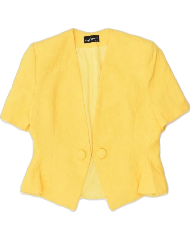 BlazeranalyticsVINTAGE Womens Short Sleeve Blazer Jacket IT 46 Large Yellow Polyester