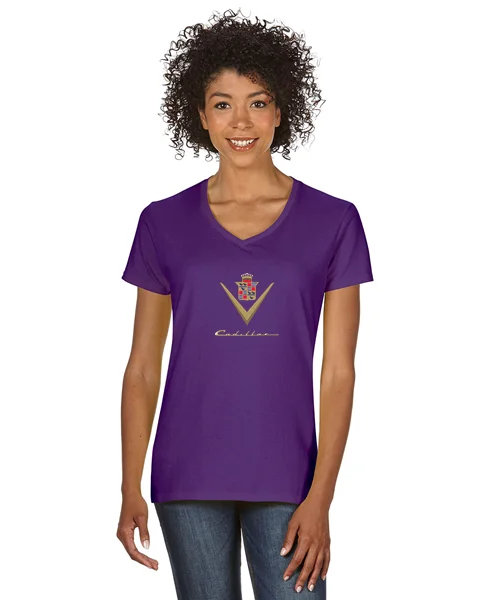 Embroidered T-ShirtsCadillac 40's Ladies Short sleeve V-neck Gildan T-shirt