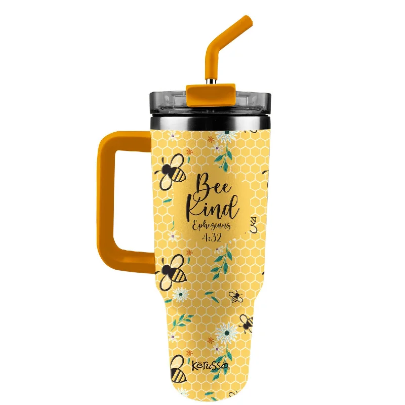 Metallic T-ShirtsKerusso 40 oz Stainless Steel Mug With Straw Bee Kind