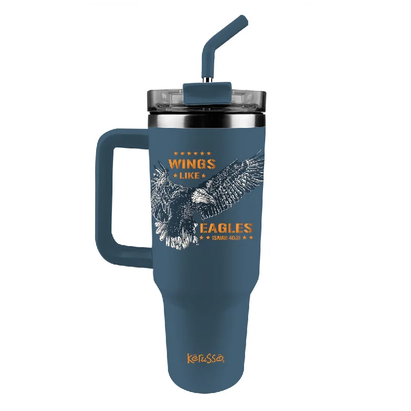 Cropped T-ShirtsKerusso 40 oz Stainless Steel Mug With Straw Wings Like Eagles