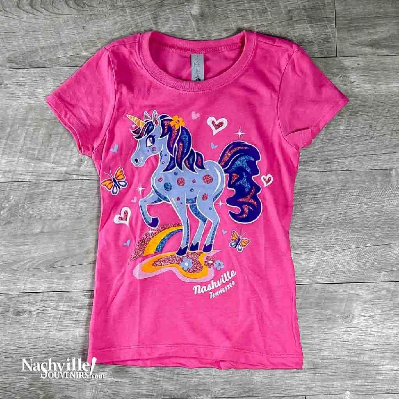 Ruffled T-ShirtsKids pink "Nashville Glittery Unicorn" T-shirt