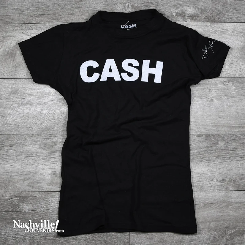 Crewneck T-ShirtsLadies Johnny Cash T-shirt with CASH in bold letters