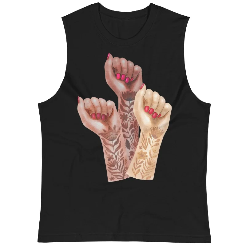 Cotton T-ShirtsRaised Feminist Watercolor Tattoo Fists -- Unisex Tanktop