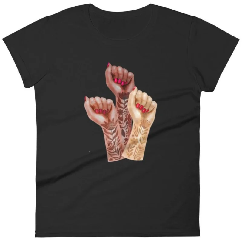 Longline T-ShirtsRaised Feminist Watercolor Tattoo Fists -- Women's T-Shirt