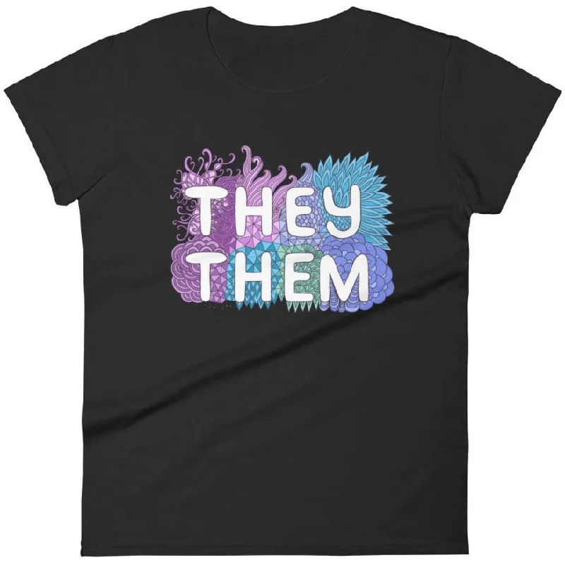 Hiking T-ShirtsThey/Them Pastel Doodles -- Fitted T-Shirt