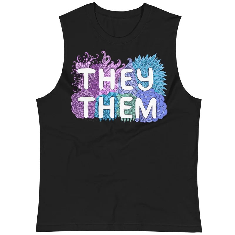 Blended Fabric T-ShirtsThey/Them Pronouns Pastel Doodles -- Straight Cut Tanktop