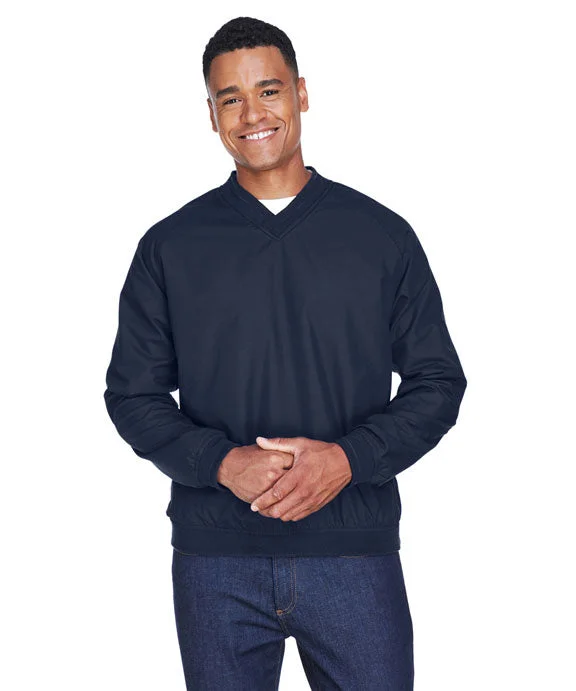 Retro Hoodies8926 - UltraClub Adult Long-Sleeve Microfiber Crossover V-Neck Wind Shirt | Navy/Navy