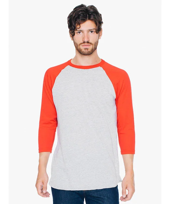 Urban HoodiesBB453W - American Apparel Unisex Poly-Cotton 3/4 Sleeve Raglan T-Shirt | Heather Grey/Red