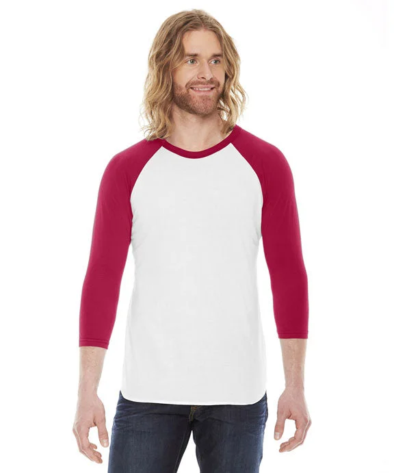 Lounge HoodiesBB453W - American Apparel Unisex Poly-Cotton 3/4 Sleeve Raglan T-Shirt | White/Red