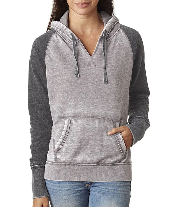 Fleece SweatshirtsJA8926 - J America Ladies Zen Contrast Pullover Hooded Sweatshirt | Cement/Dark Smoke