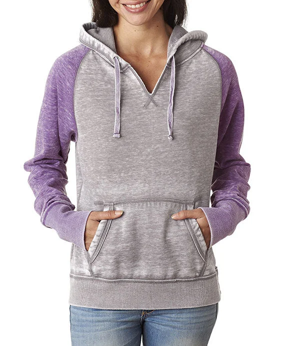 Reversible HoodiesJA8926 - J America Ladies Zen Contrast Pullover Hooded Sweatshirt | Cement/Very Berry