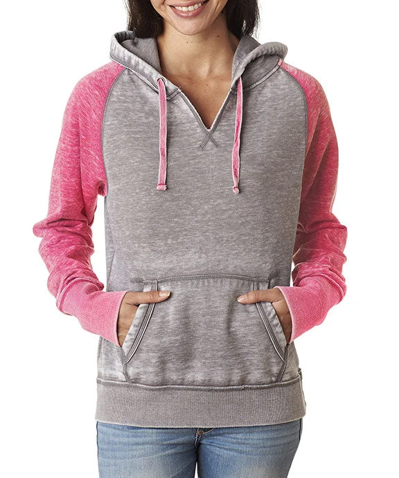 Camo HoodiesJA8926 - J America Ladies Zen Contrast Pullover Hooded Sweatshirt | Cement/Wildberry