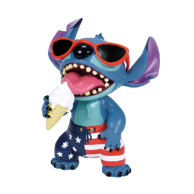 Disney Showcase 4th of July Stitch in Patriotic Stars & Stripes Outfit with Sunglasses and Eating Ice Cream Cone 5" Figurine