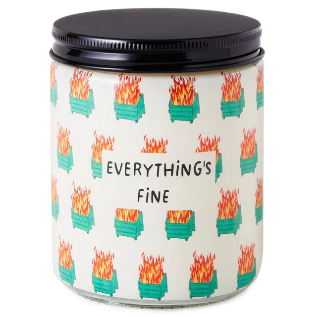 Hallmark Dumpster Fire Everything's Fine Scented Single-Wick Jar Candle, 7 oz.